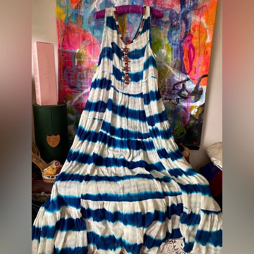 Summer FREE PEOPLE Tie Die Gauze Maxi Dress Beach Pool Cover Up Vacation Dream💖